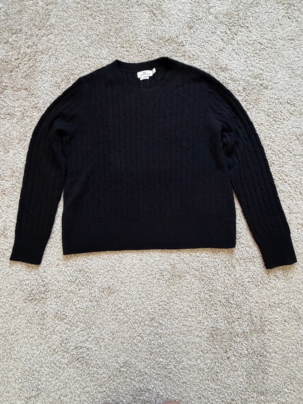 Vineyard Vines 100% Cashmere Black Cable Knit Sweater Women’s XL